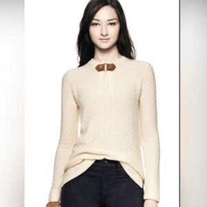 Tory Burch Mim Tunic Sweater Small Buckle Cream Alpaca Wool Blend Designer Chic
